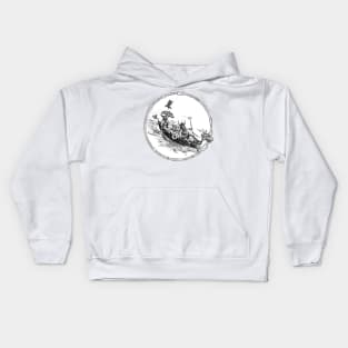 Crazy vikings in canoe Kids Hoodie